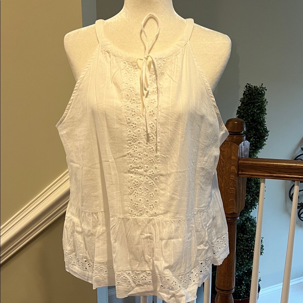 LOFT White Eyelet Detail Tank Top, NWT, L